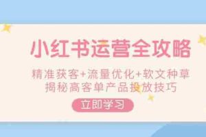 （14207期）小红书运营全攻略，精准获客+流量优化+软文种草，揭秘高客单产品投放技巧