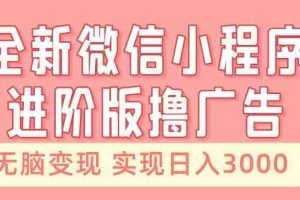 全新微信小程序进阶版撸广告 无脑变现睡后也有收入 日入3000＋