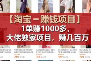 (11685期)【淘宝赚钱项目】1单可赚1000多,大佬独家项目,年赚几百万