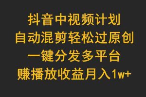 （9825期）抖音中视频计划，自动混剪轻松过原创，一键分发多平台赚播放收益，月入1w+