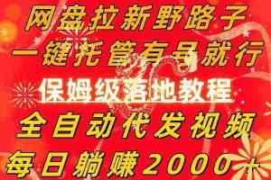 （8936期）网盘拉新野路子，一键托管有号就行，全自动代发视频，每日躺赚2000＋，…