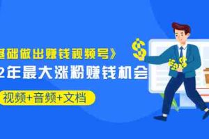 (3189期)《零基础做出赚钱视频号》2022年最大涨粉赚钱机会(视频+音频+图文)价值199